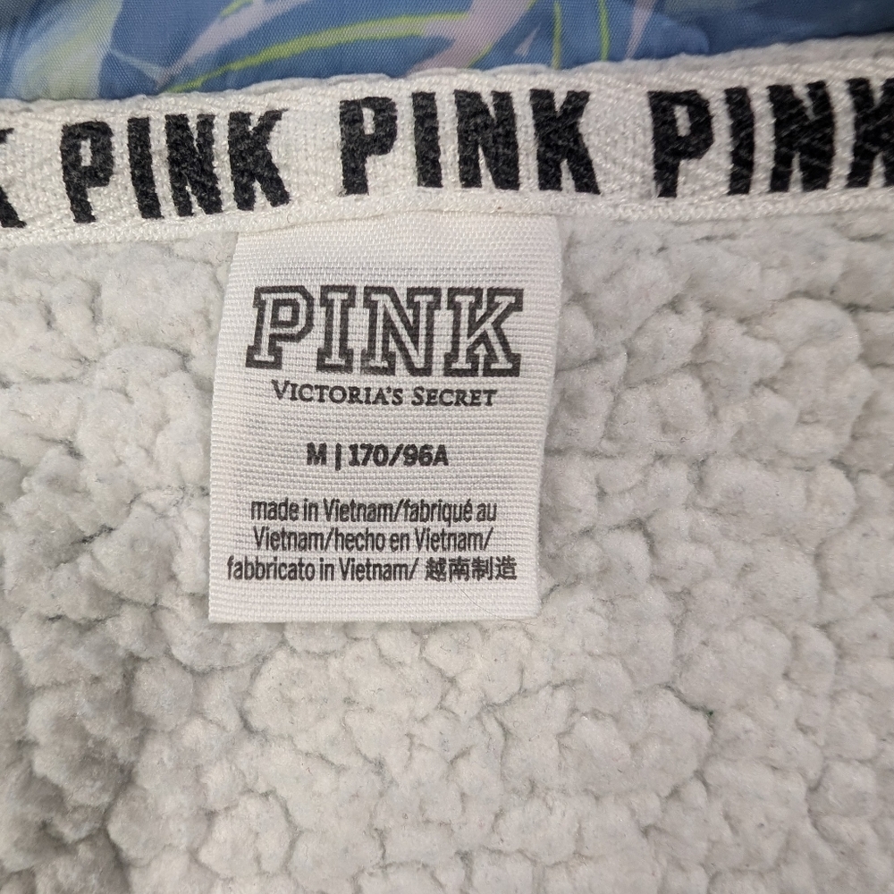 PINK Victoria Secret Tropical Floral Sherpa Lined Coaches Jacket Medium - Picture 4 of 8